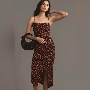 NWT $168 By Anthropologie Sleeveless Draped-Back Asymmetrical Slip Midi Dress si